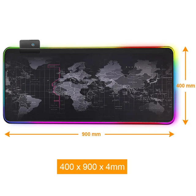 Tapis de souris de jeu RGB premium avec design de carte du monde