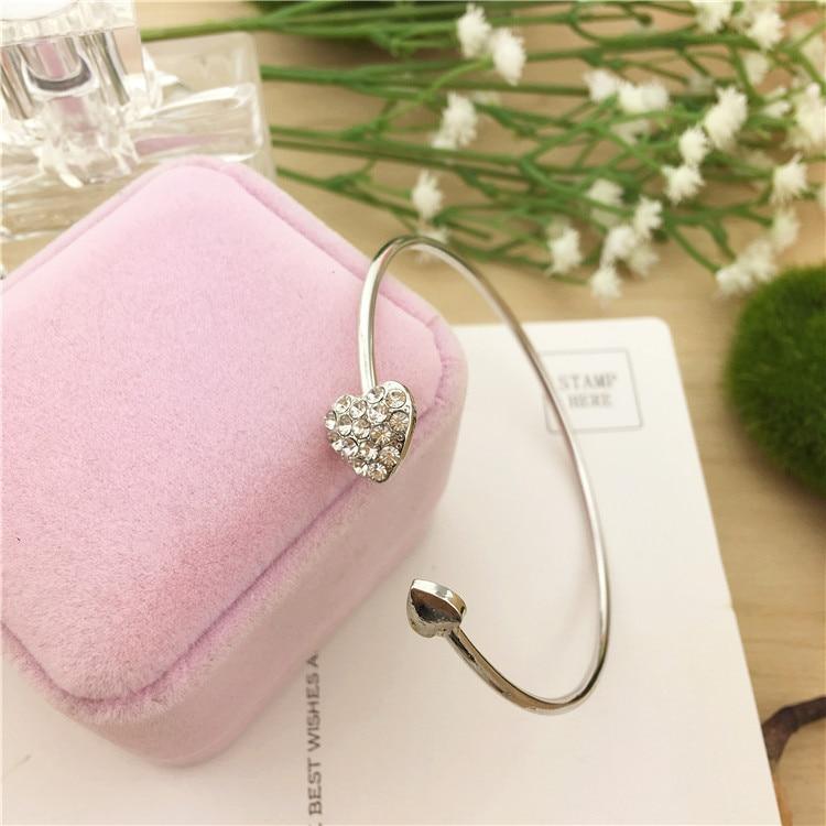 Adjustable Stainless Steel Crystal Double Heart Bow Cuff Bracelet