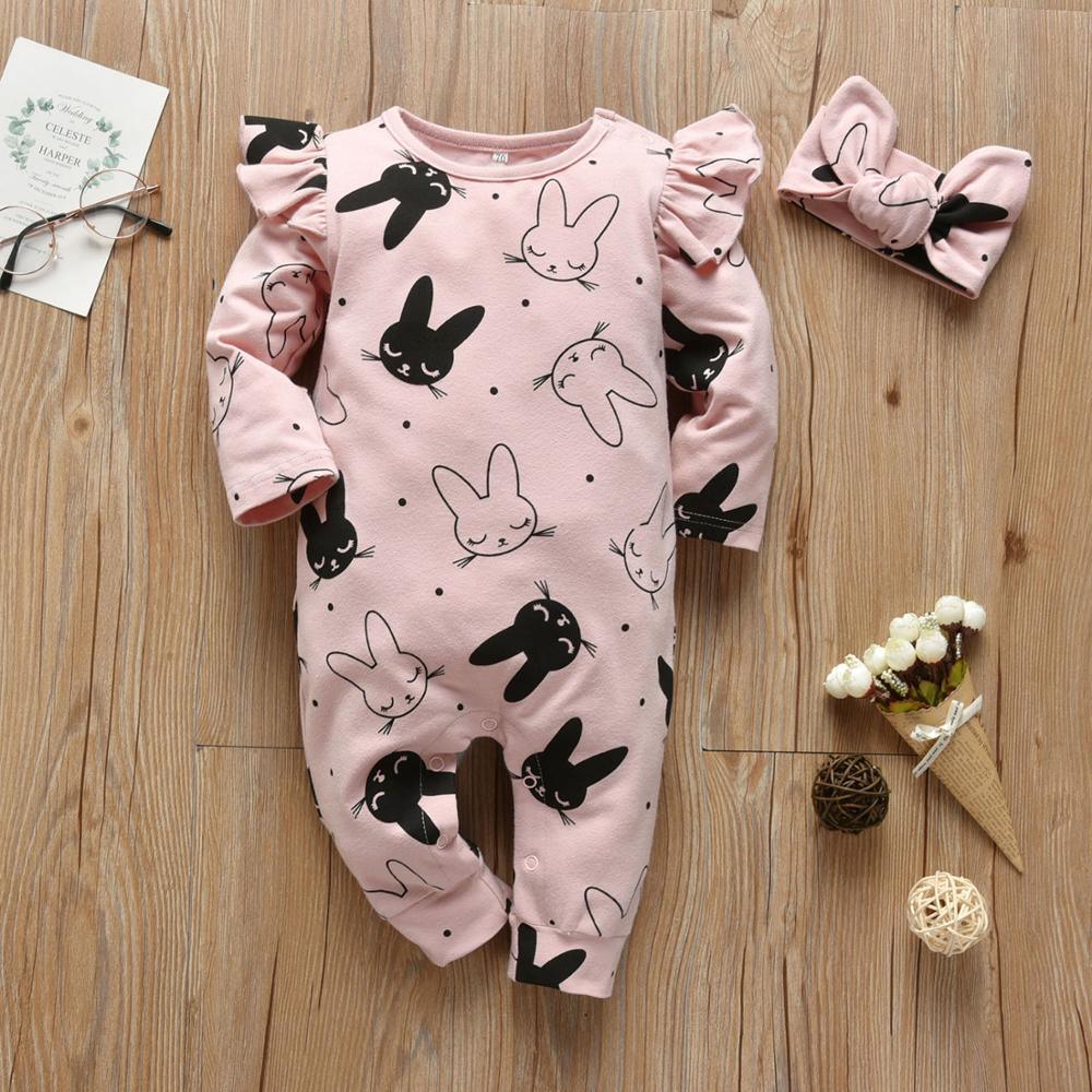 Modern Baby Girls Cartoon Rabbit Pattern Romper Set