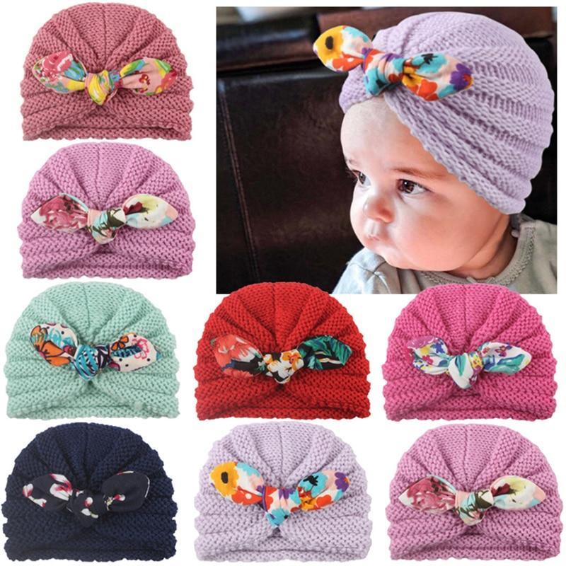 Charming Handmade Cotton Baby Turban Hat with Colorful Bow for Boys and Girls - Perfect for Autumn and Winter - Korvel