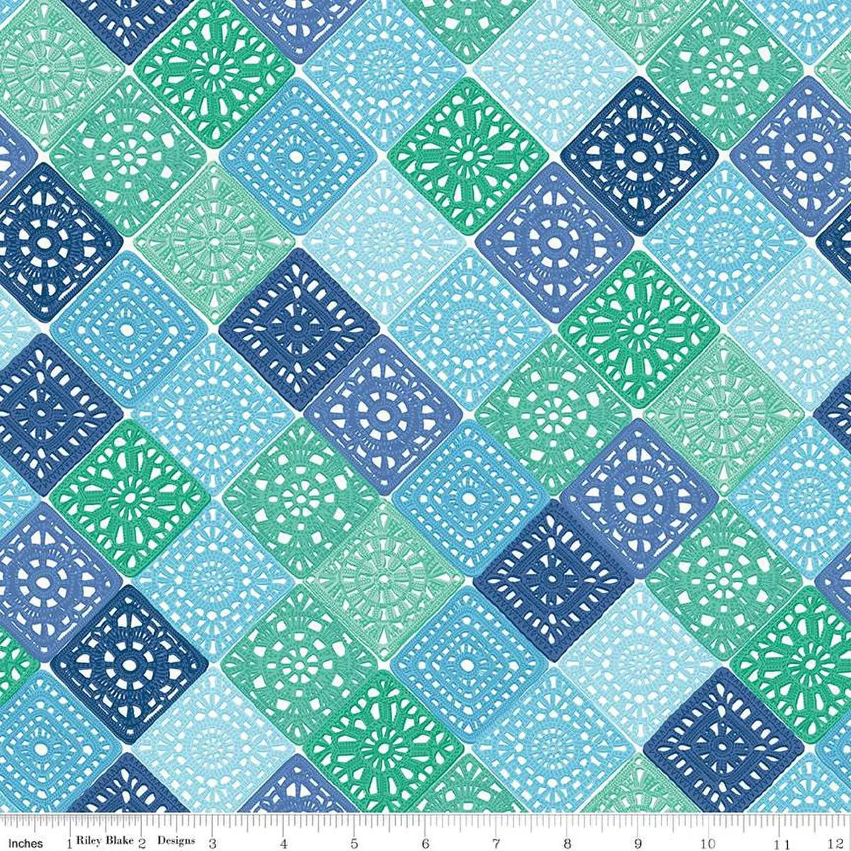 Tela de Algodón Azul de Ganchillo Hecha a Mano - 43"/44" por Yarda
