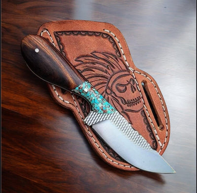Artisan Belt Knife – 8" Rasp Steel Blade with Turquoise & Rosewood Grip - Korvel
