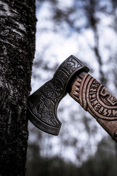 Custom Forged Warlord's Edge Battle Axe – 1095 Steel Blade & Ash Wood Handle - Korvel
