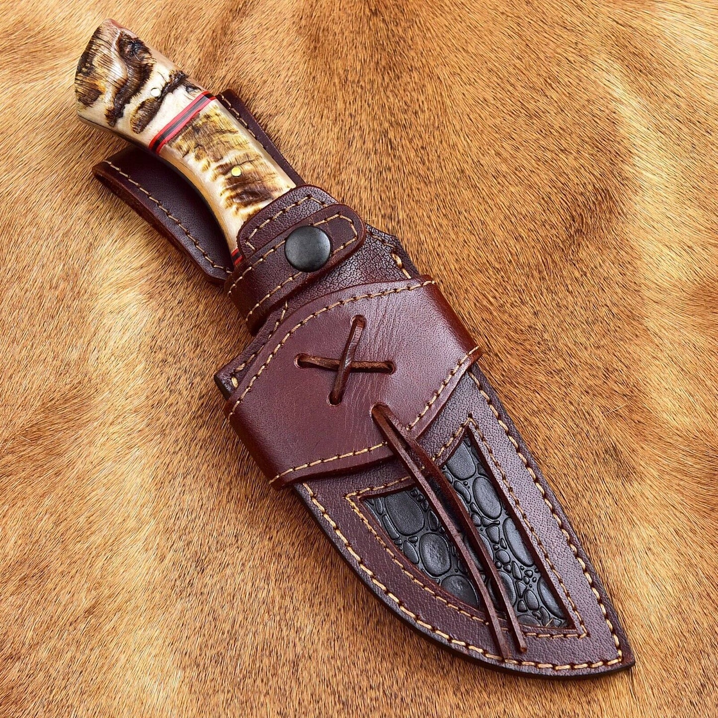 Artisan Damascus Skinning Knife with Premium Sheep Horn Handle – 4.5" Blade - Korvel
