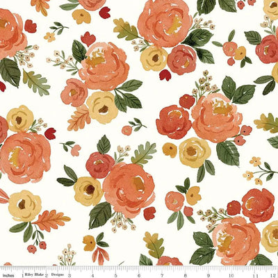 Happy Fall Days Floral Cloud Cotton Wideback Fabric