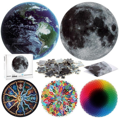 1000-Piece Modern Round Jigsaw Puzzle - Moon and Planets