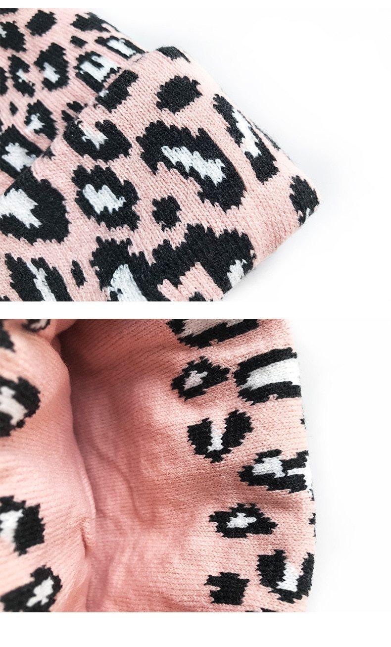 Elegant Leopard Design Winter Hats for Mothers and Children