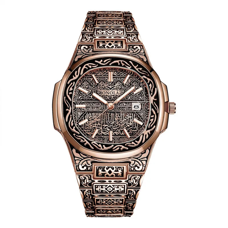 ONOLA Luxury Retro Golden Stainless Steel Watch for Men