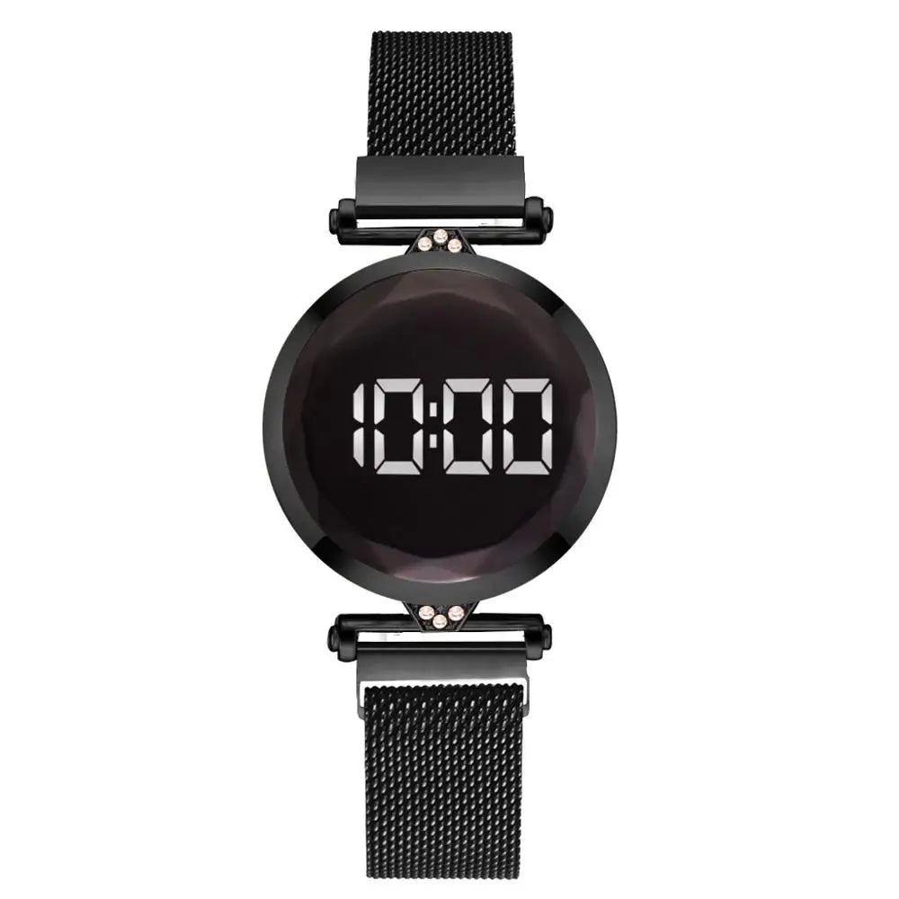 Luxury Digital Magnet Watches For Women Rose Gold Stainless Steel Dress LED Quartz Watch Female Clock Relogio Feminino Drop Ship - Korvel