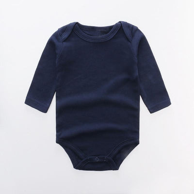 Classic Modern Solid Color Baby Romper - Long Sleeve Cotton Jumpsuit