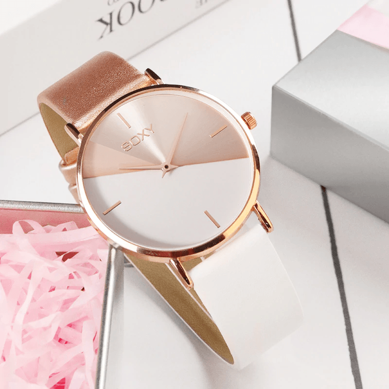 Montre en cuir rose doré élégante pour femmes