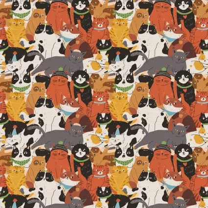 Tissu en coton à motifs de visages de chats Here Kitty, Kitty - 43"/44" par yard