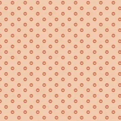 Here Kitty, Kitty Polka Paws Orange Fabric - 43"/44" Per Yard