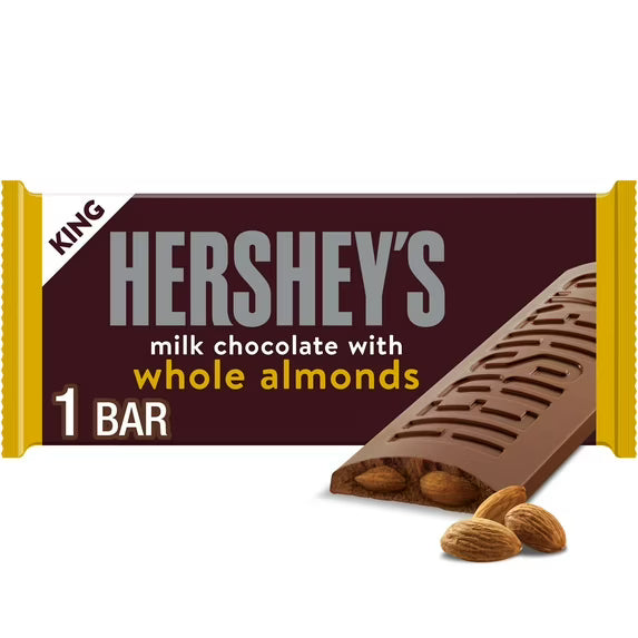 Barra de Chocolate con Almendras Enteras HERSHEY'S Tamaño King 2.6 oz