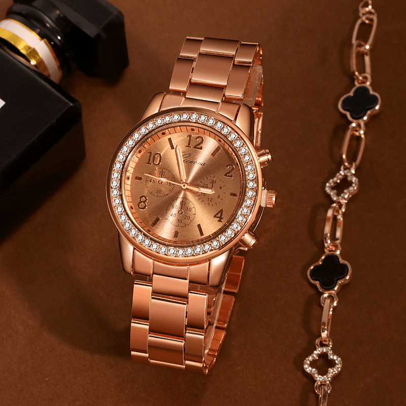 Montre classique de luxe en rhinestones pour femmes