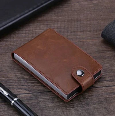 Hot sale Women Men RFID Card Holders Stack Up Pull Out Mini Cascading Wallet ID Cash Cardholder Crazy Horse PU Leather Purses - Korvel