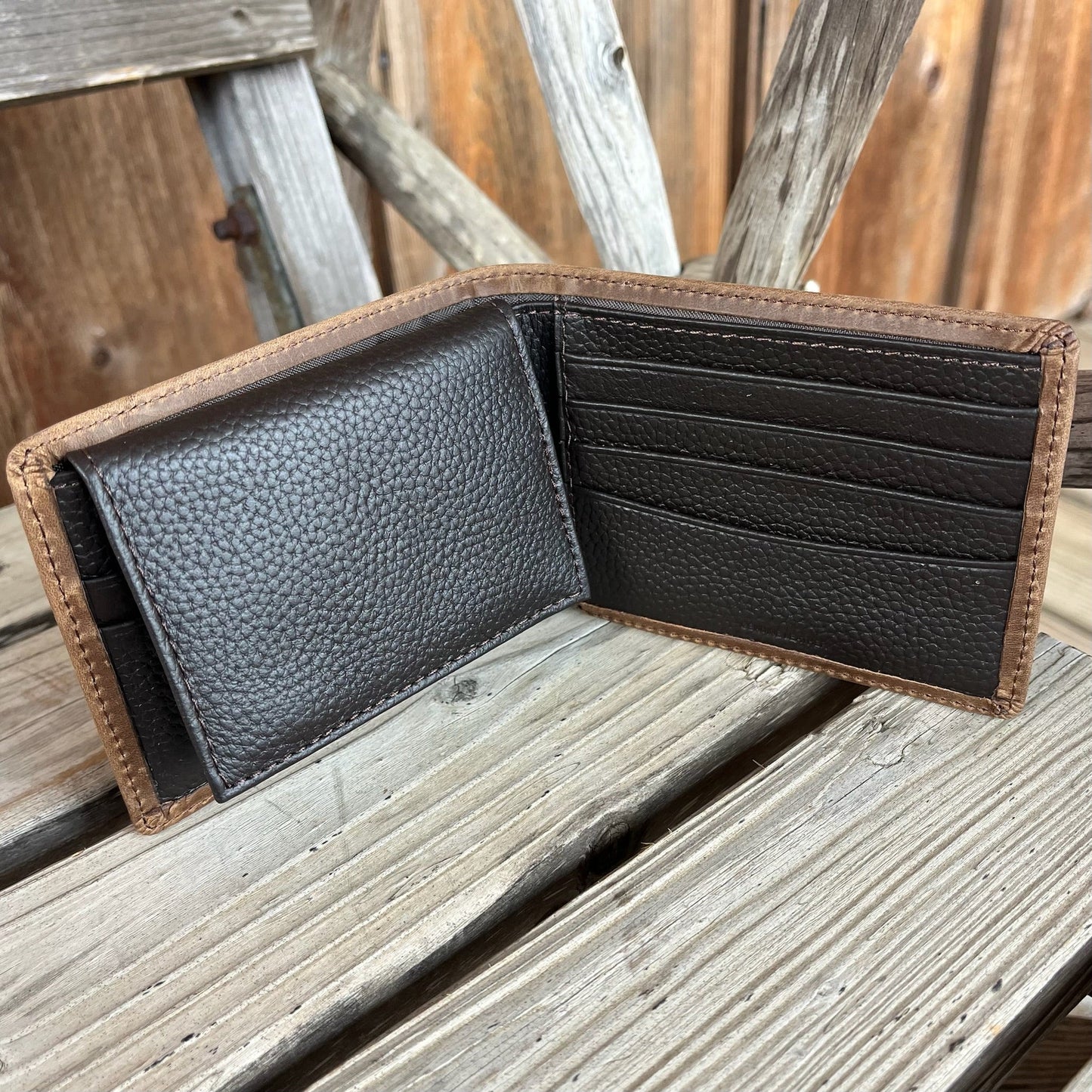 Distressed Brown Bi-Fold Wallet with Concho Detail - Korvel