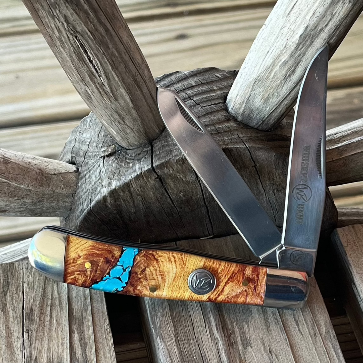 Turquoise River Marble Trapper Knife - Artisan Crafted - Korvel