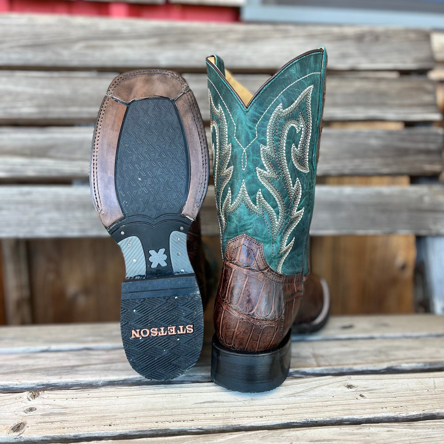 Stetson Men's Brown Alligator Boots with Turquoise Shaft - Korvel