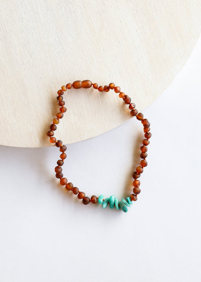 Raw Cognac Baltic Amber & Amazonite Kids Jewelry Set