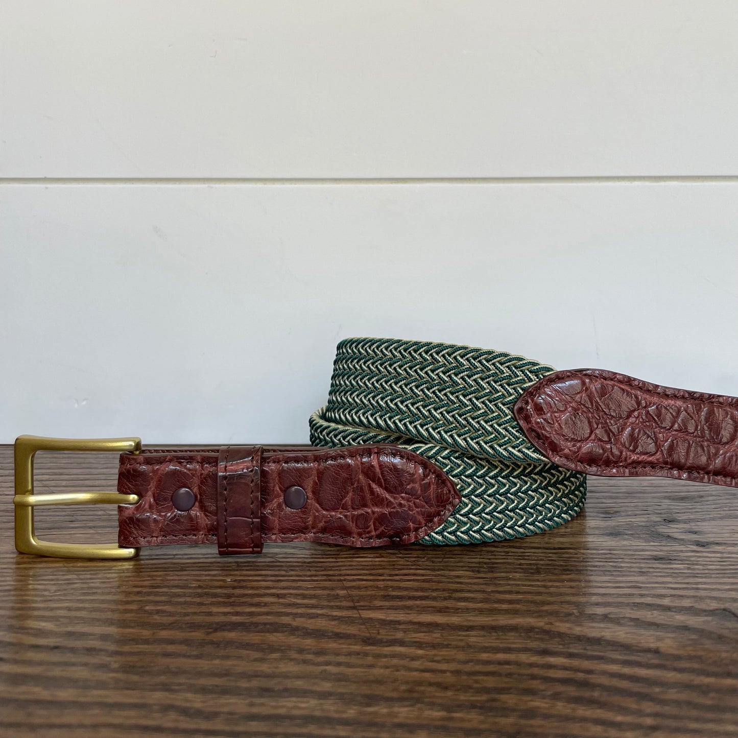 The Stretch Belt in Green & Tan