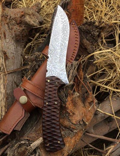 Premium D2 Steel Engraved Hunting Knife with Rosewood Handle - Korvel