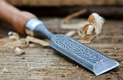 Artisan Damascus Wood Carving Chisel - 4x1 Inch Blade - Korvel