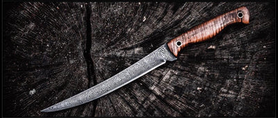Premium 11-Inch Damascus Steel Fillet Knife with Rosewood Handle & Leather Sheath - Korvel