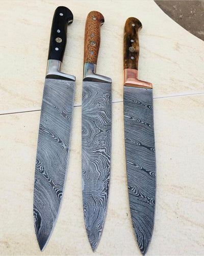 Premium Damascus Steel 3-Piece Chef Knife Collection - Korvel