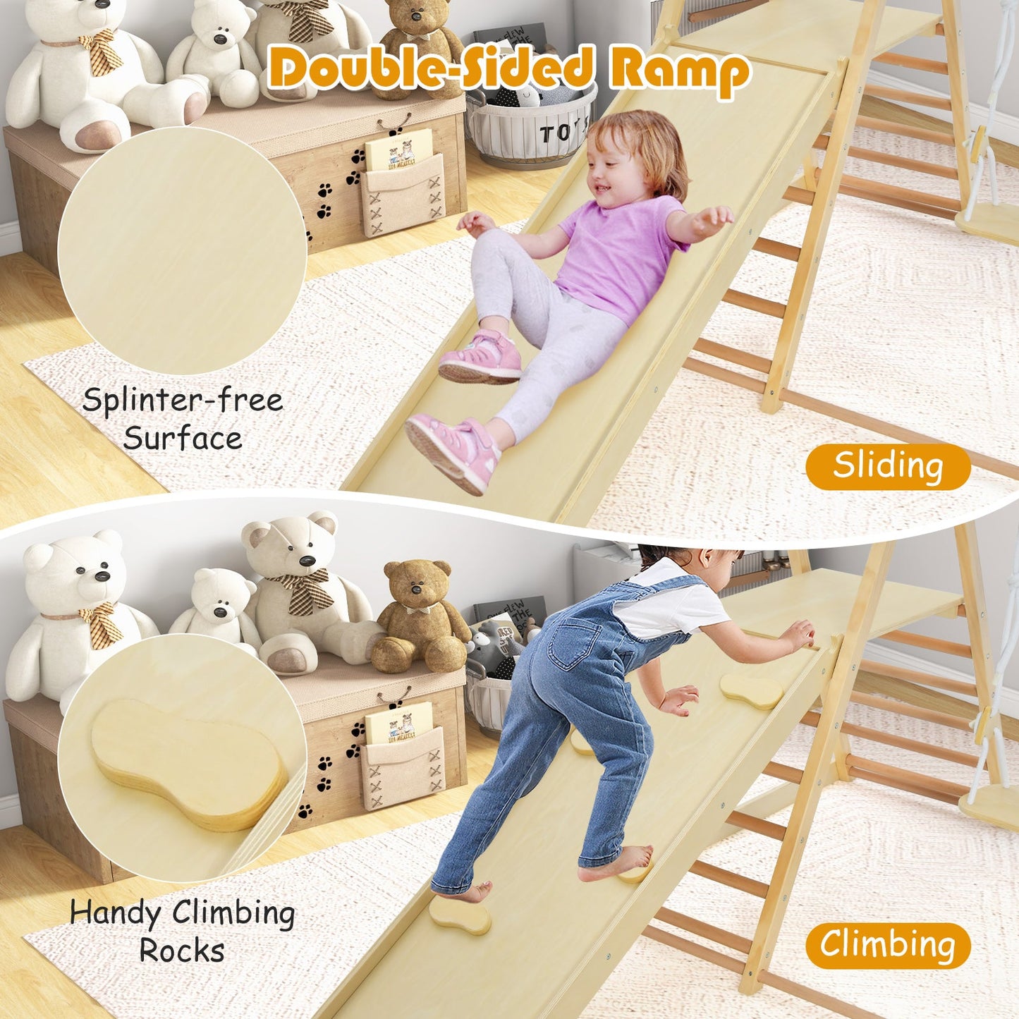5-in-1 Indoor Jungle Gym Playset with Slide & Adjustable Swing