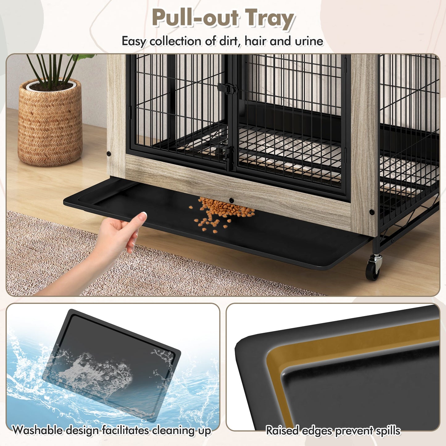 Mueble de jaula para perros industrial con estantes de almacenamiento - Gris