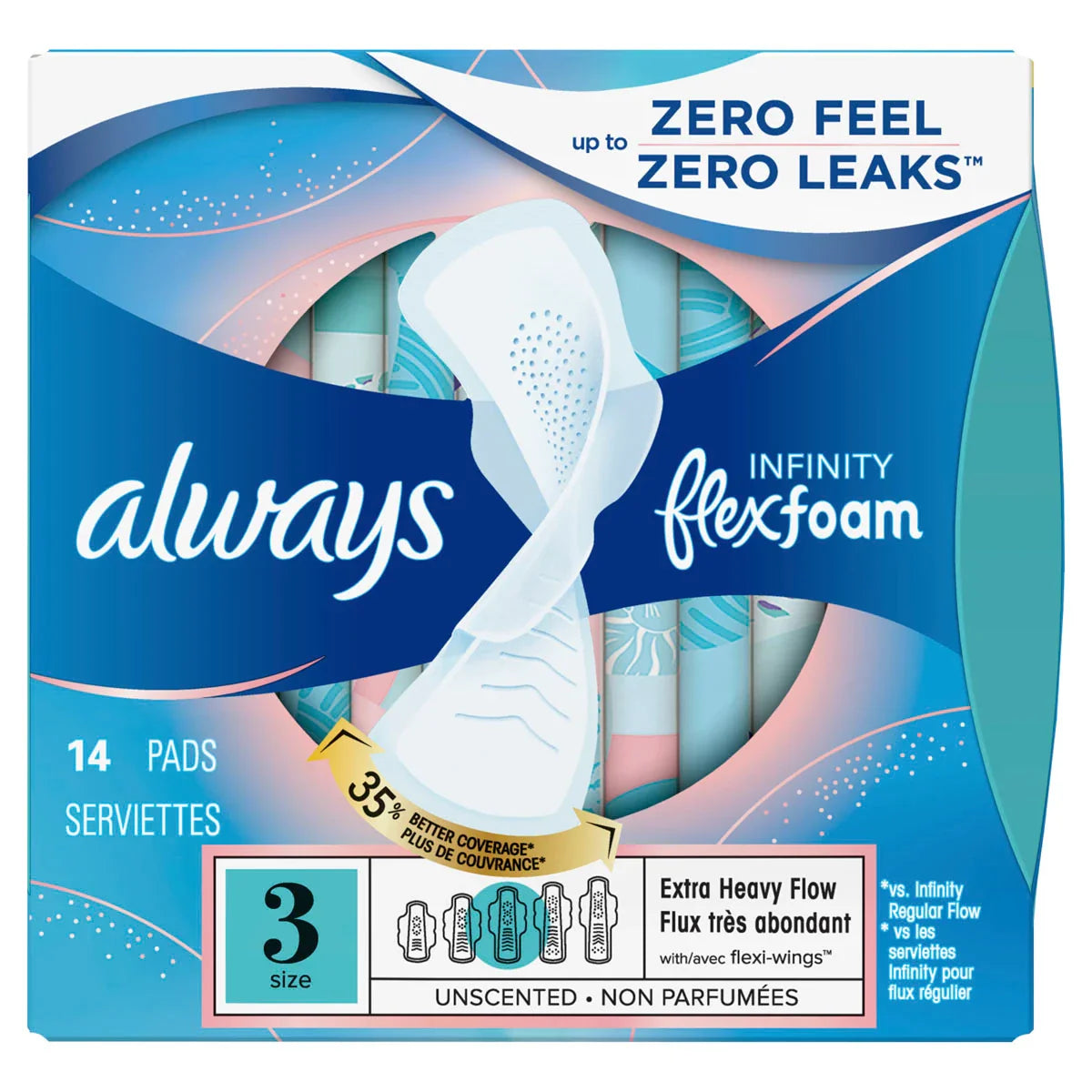 Always Infinity Size 3 Extra Heavy Flow Pads with Wings - 14 Count