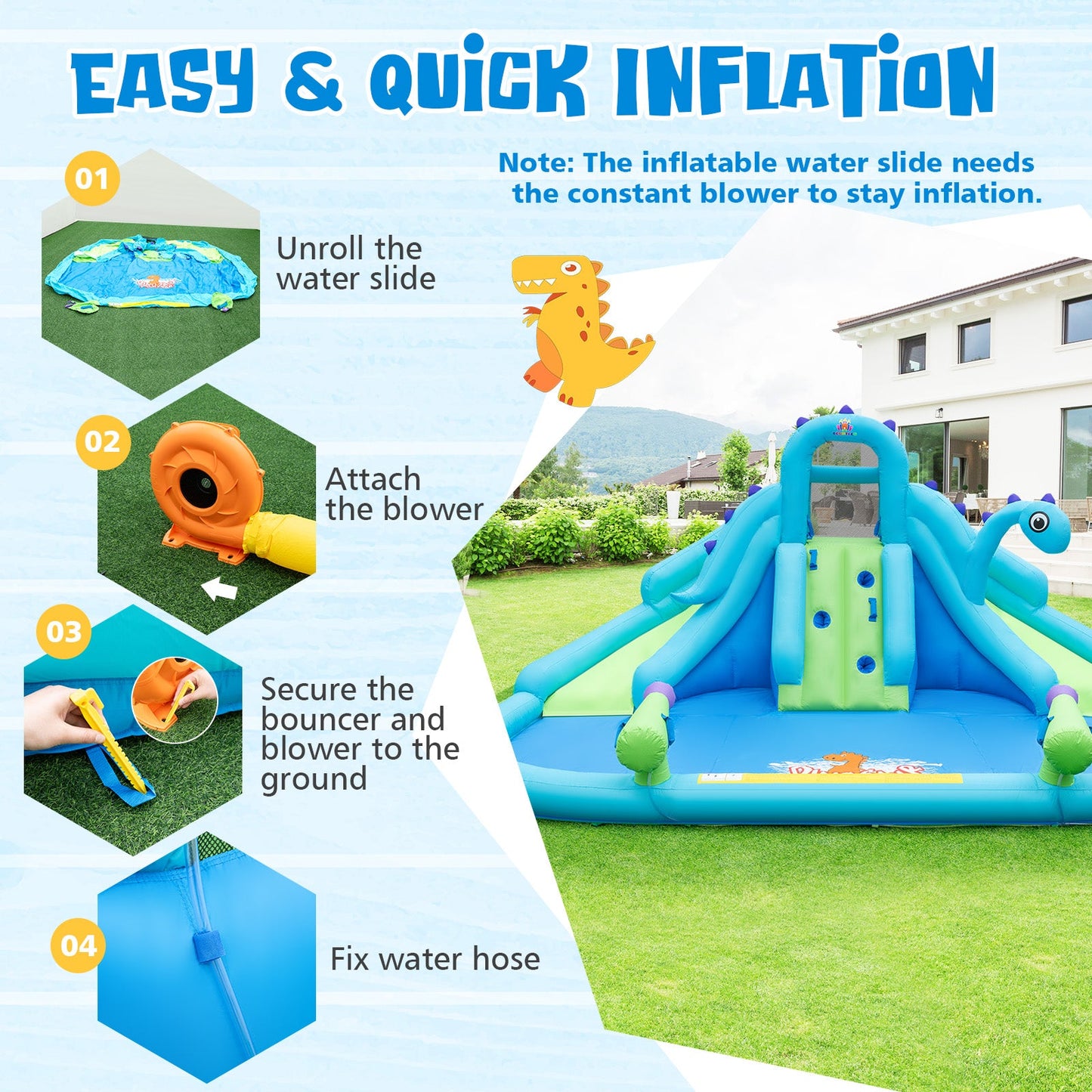 Inflatable Water Slide with Dual Slides and Splash Pool
