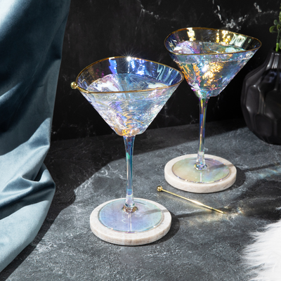 Mesmerizing Iridescent Hammered Cocktail Glass Set
