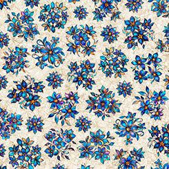 Tissu en coton floral mosaïque ivoire par yard