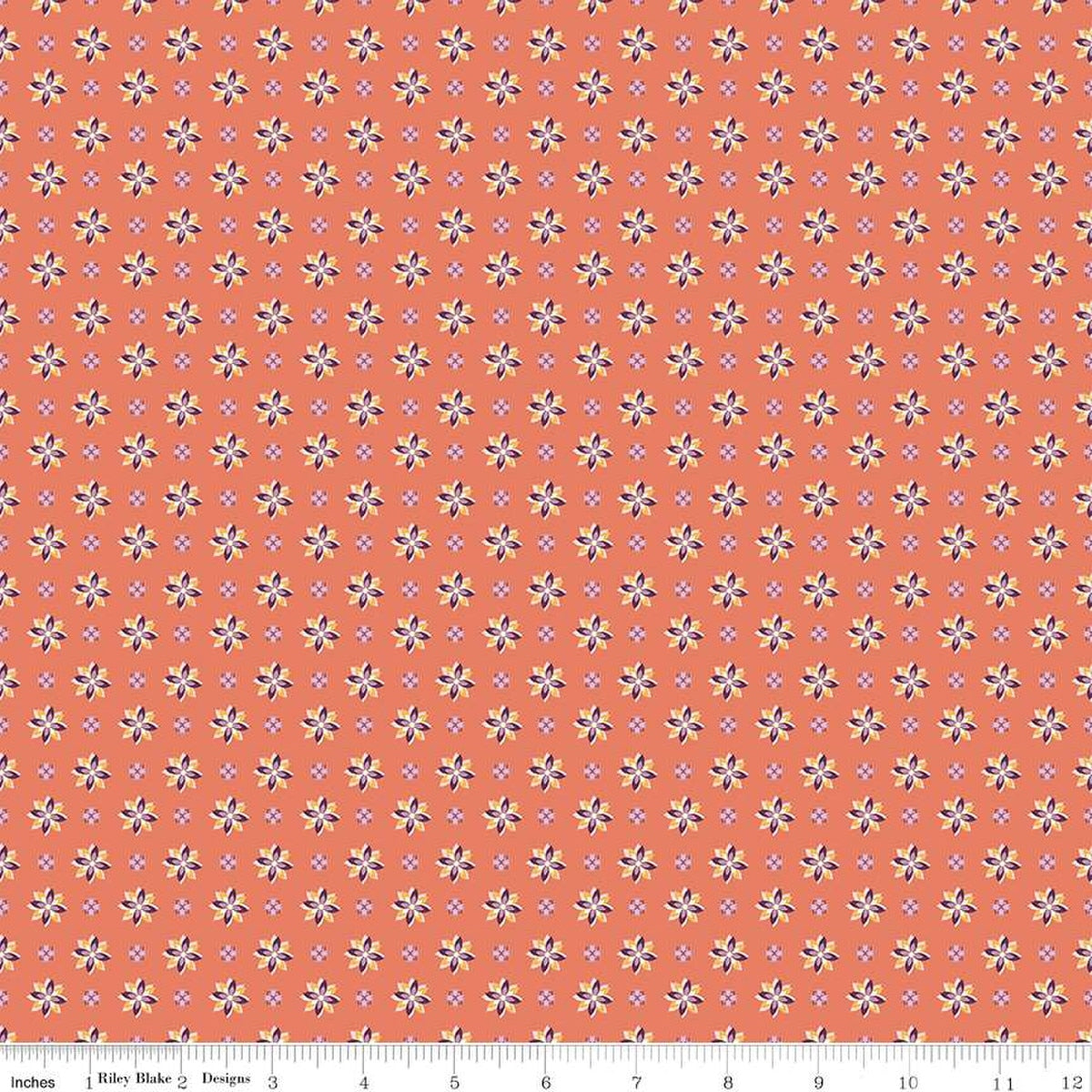 Juju's Petals Calico Orange Cotton Fabric - 43"/44" Per Yard