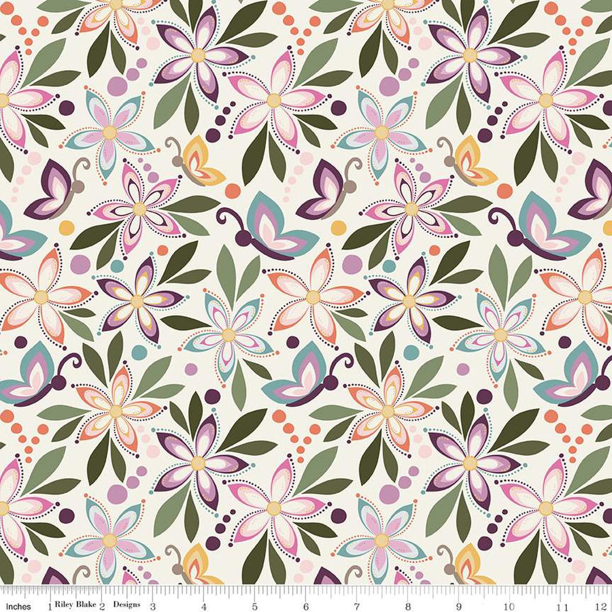 Juju's Petals Main Cream Cotton Fabric - 43"/44" Per Yard