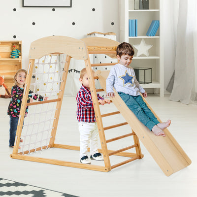 6-in-1 Wooden Jungle Gym with Double-Sided Ramp