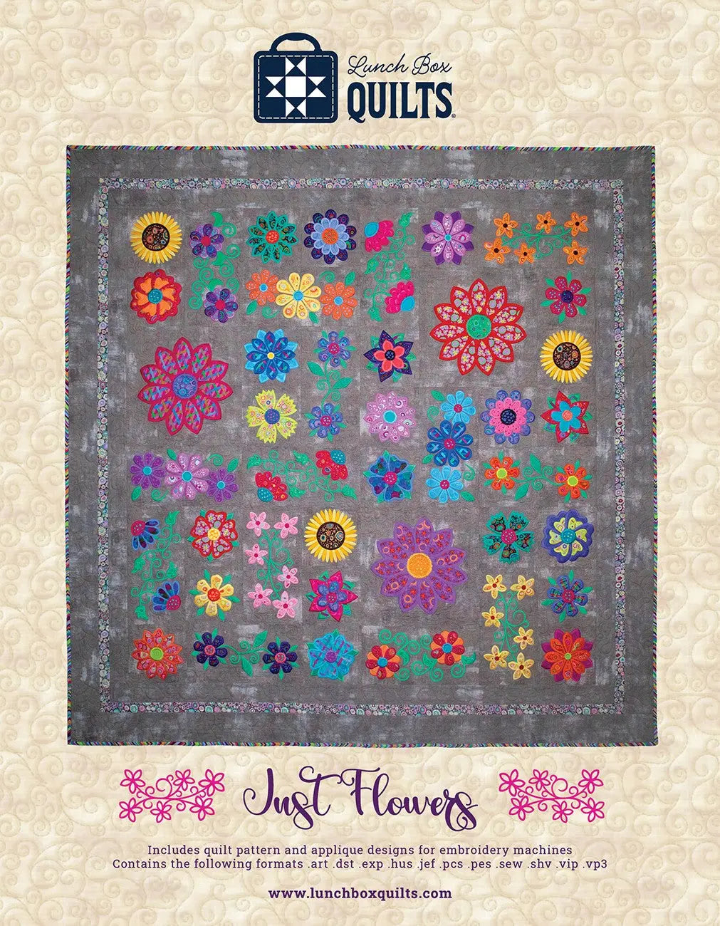 Just Flowers Applique Machine Embroidery Pattern with CD