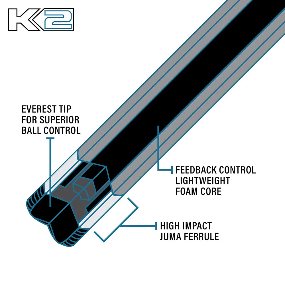 Queue de billard K2 noire brillante avec revêtement effet diamant