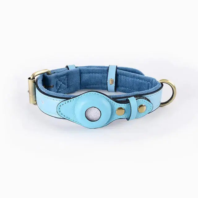 Premium Leather Anti-Lost Dog Collar with AirTag Holder