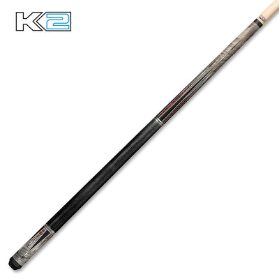 K2 Matte Grey Curly Billiard Cue with Black Embossed Wrap