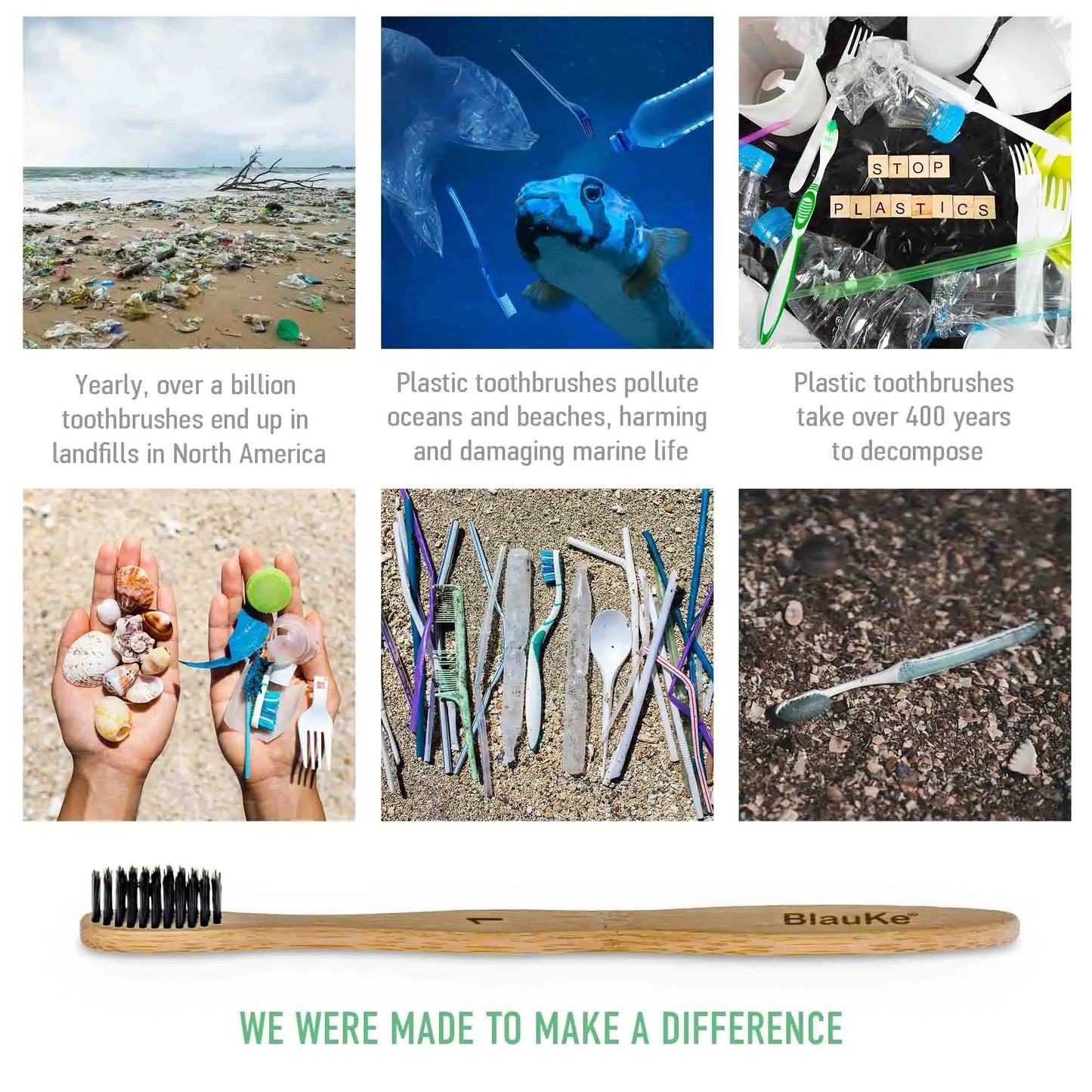 Juego de cepillos de dientes de bambú ecológicos - 4 unidades con cerdas suaves