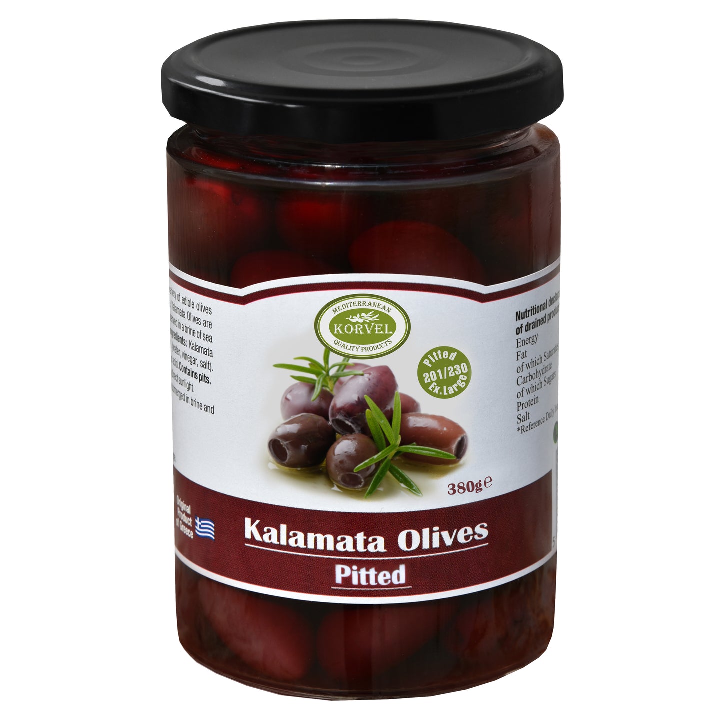 KORVEL Greek Kalamata Olives – Extra Large & Pitted – 13.4 oz Glass Jar