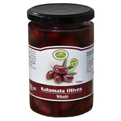 KORVEL Greek Kalamata Olives – Whole & Extra Large – 13.4 oz Glass Jar - Korvel