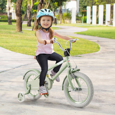 Kids Bike with Adjustable Handlebar and Saddle - Green, 14 Inches