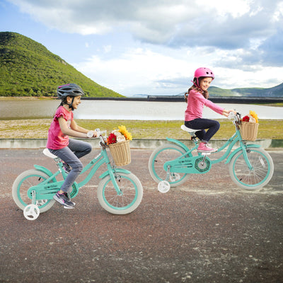 14-Inch Kids Bike with Training Wheels - Green