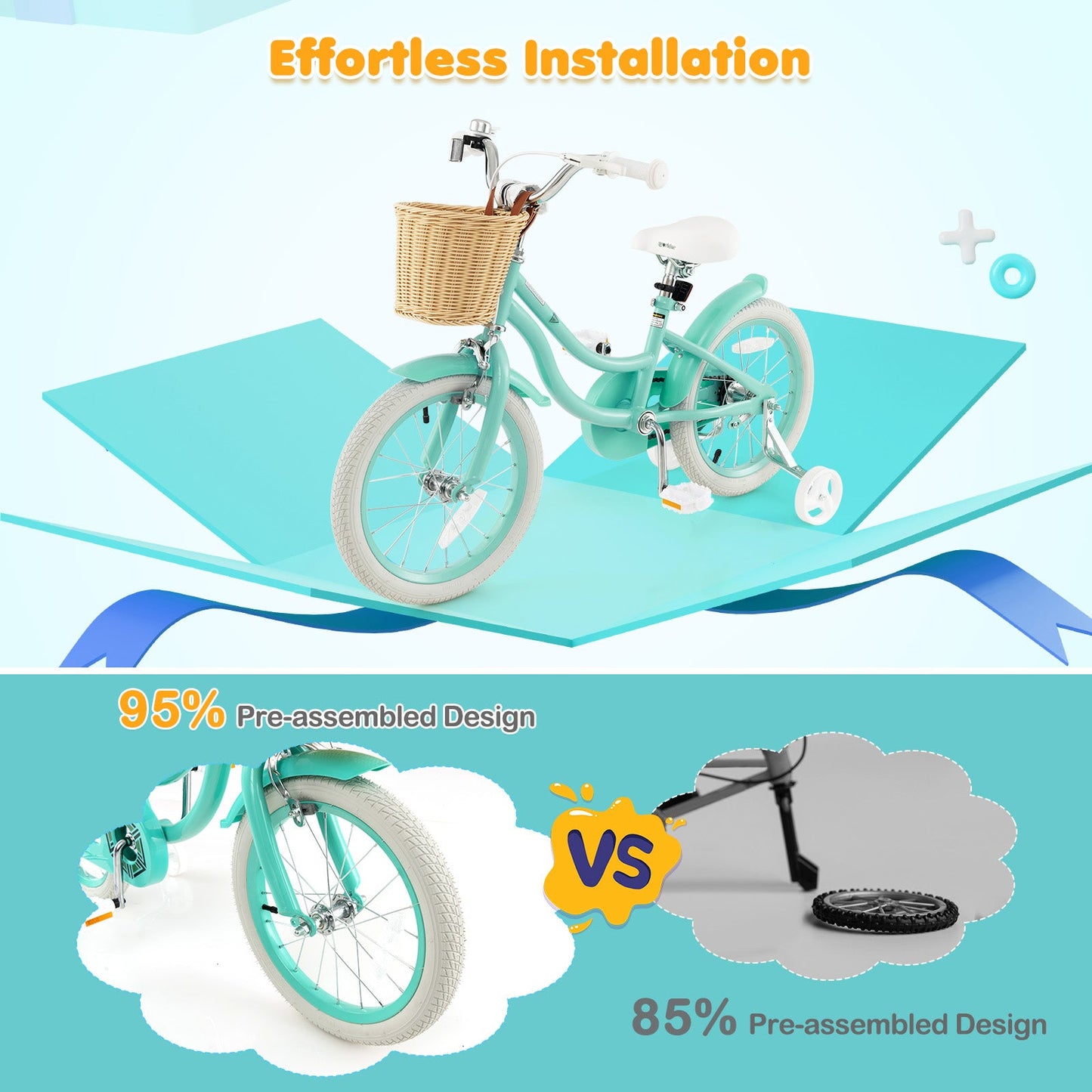Bicicleta para Niños de 16 Pulgadas con Ruedas de Entrenamiento - Verde