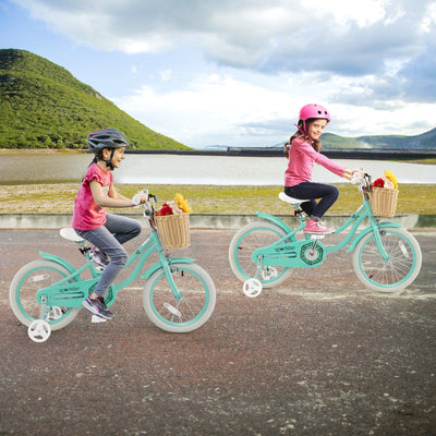 Vélo pour enfants de 18 pouces avec roues d'entraînement - Vert