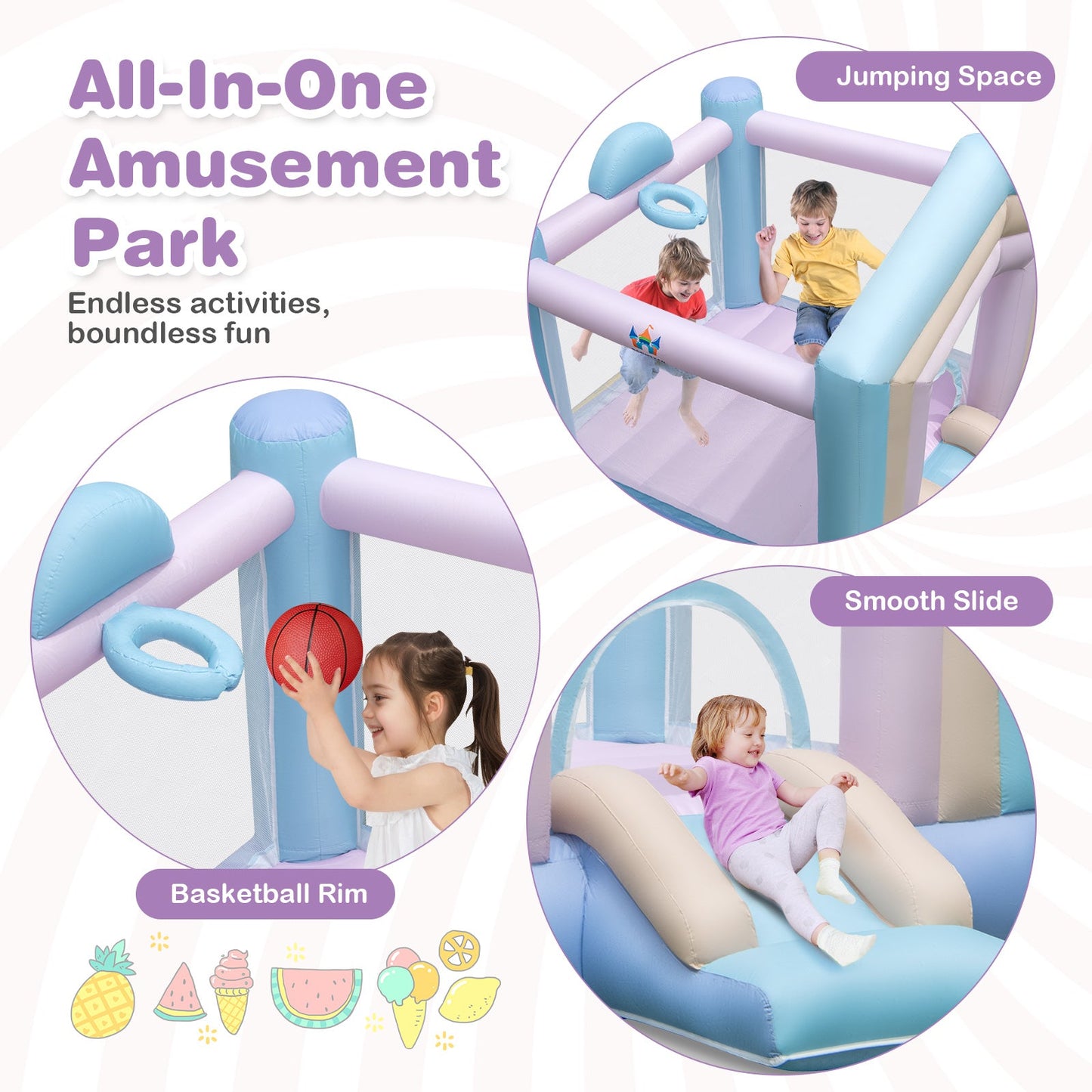 Castillo Inflable para Niños con Tobogán y Aro de Baloncesto